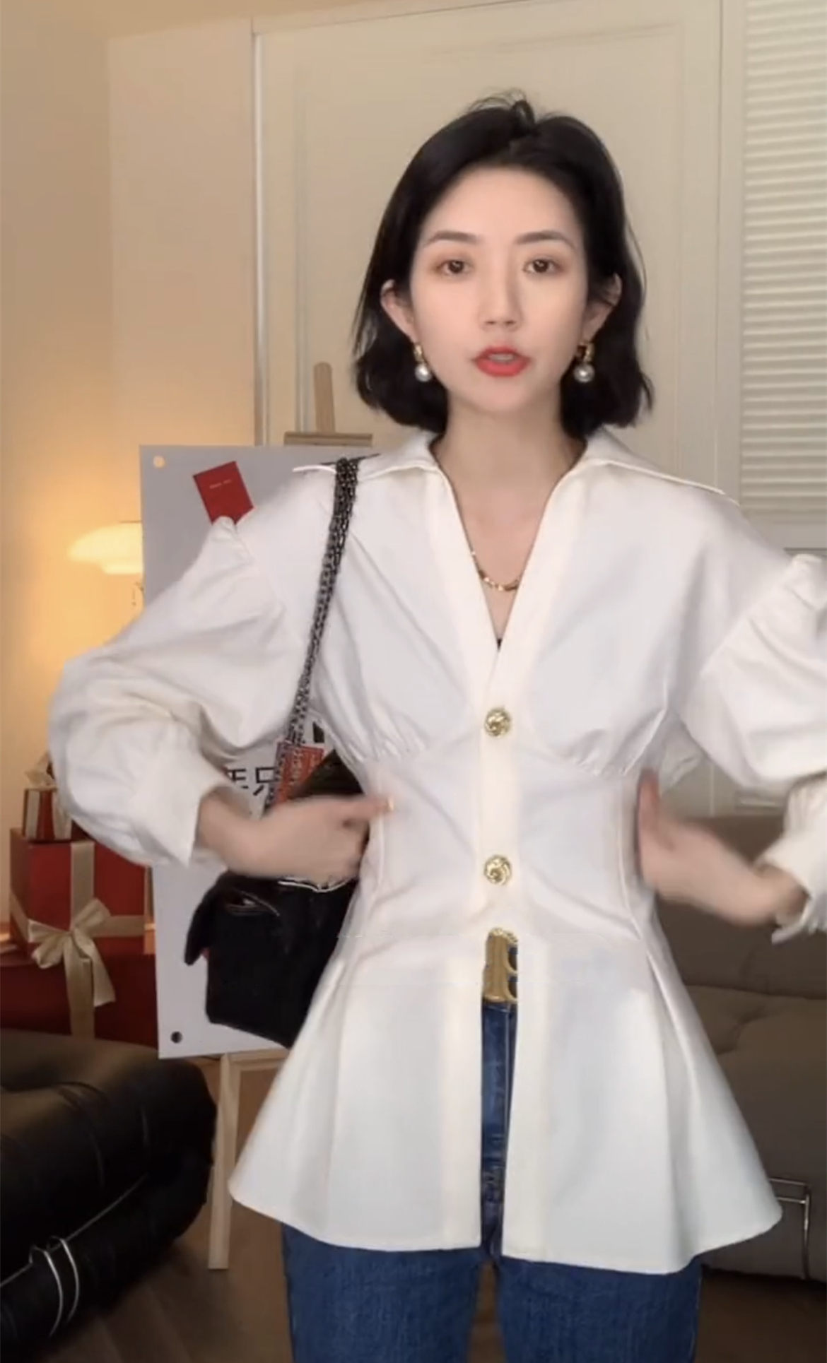 通勤单排多扣宫廷风衬衣