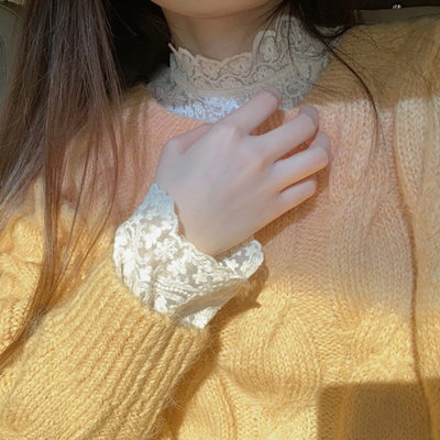 蕾丝加绒打底衫内搭网纱上衣