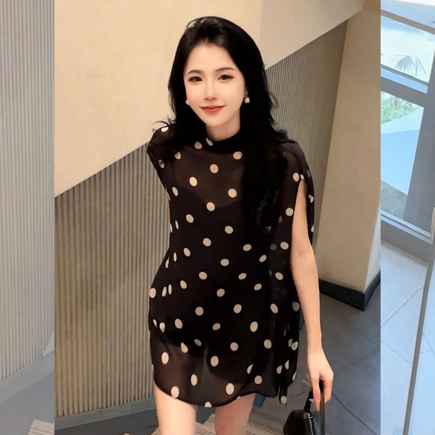 法式轻熟风波点无袖衬衫