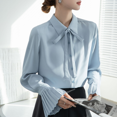 风琴袖可拆蝴蝶结飘带上衣