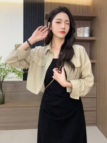 法式肌理感防晒短款衬衫女