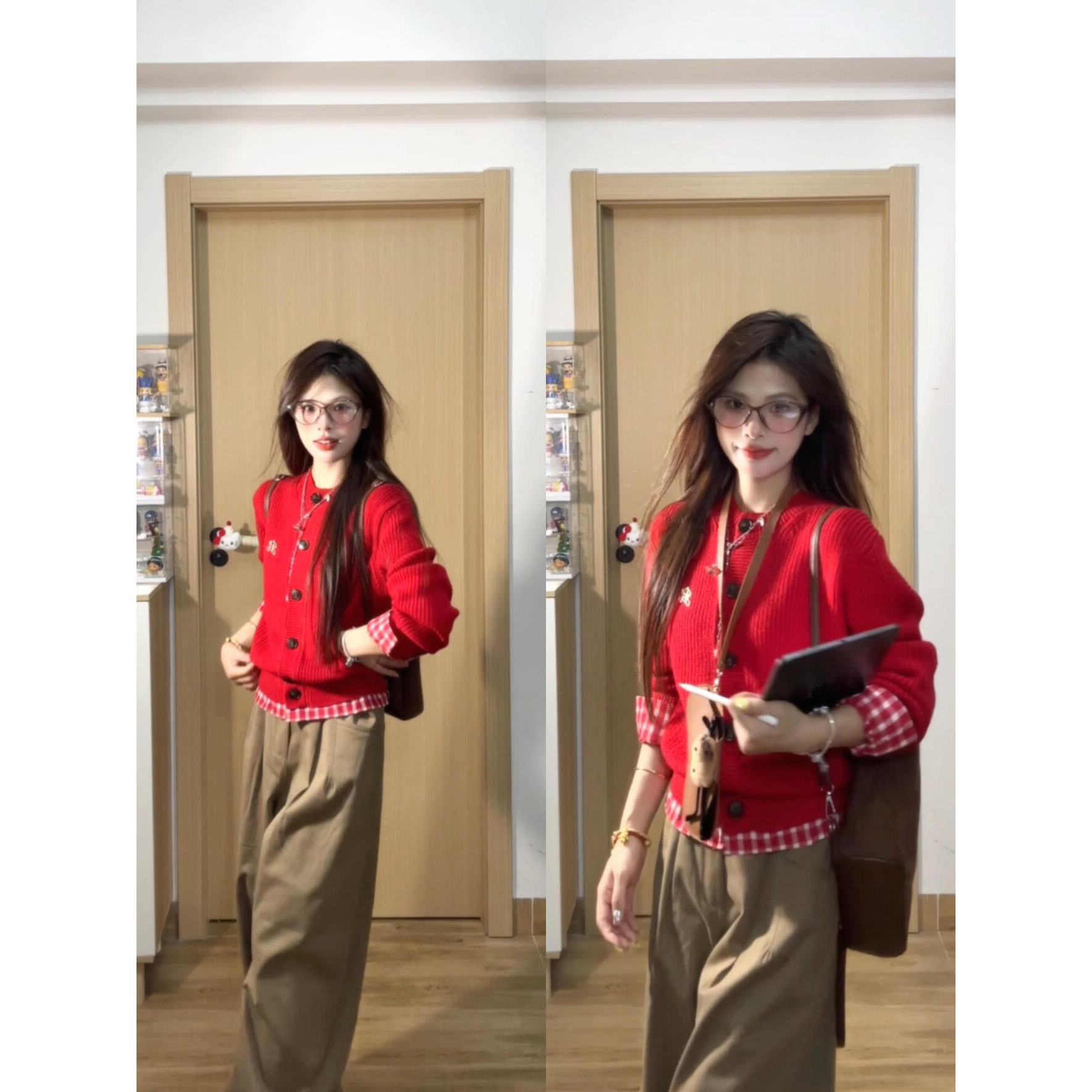 学院风减龄拼接格子百搭上衣女