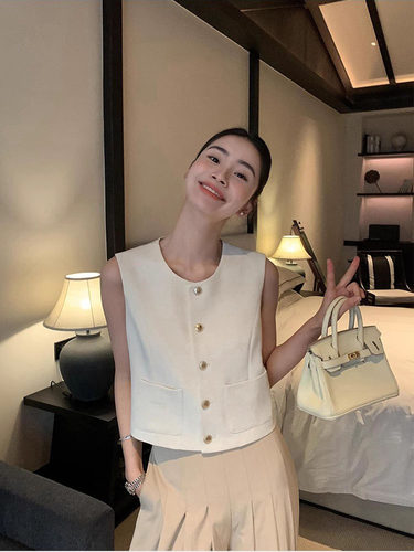 白色小香风西装马甲背心女