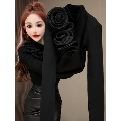 轻奢设计感立体玫瑰花上衣