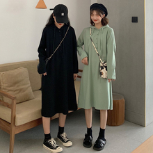 黑色卫衣裙子 女装 连衣裙中长款 复古长袖 2019新款 秋季 初秋过膝法式