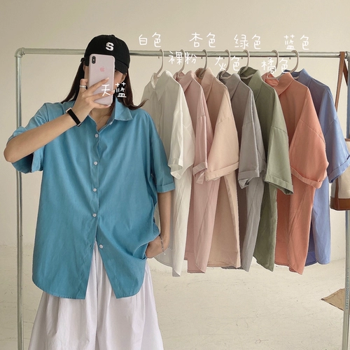 Летняя тонкая базовая рубашка, короткий рукав, французский стиль