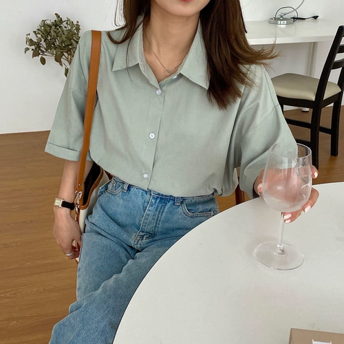 Летняя тонкая базовая рубашка, короткий рукав, французский стиль