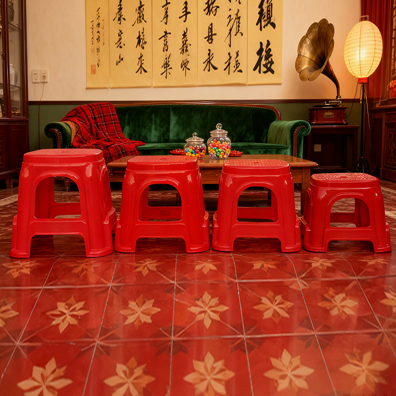 加厚塑料凳子熟料成人中国红色大红色凳子小孩浴室凳餐桌凳批发