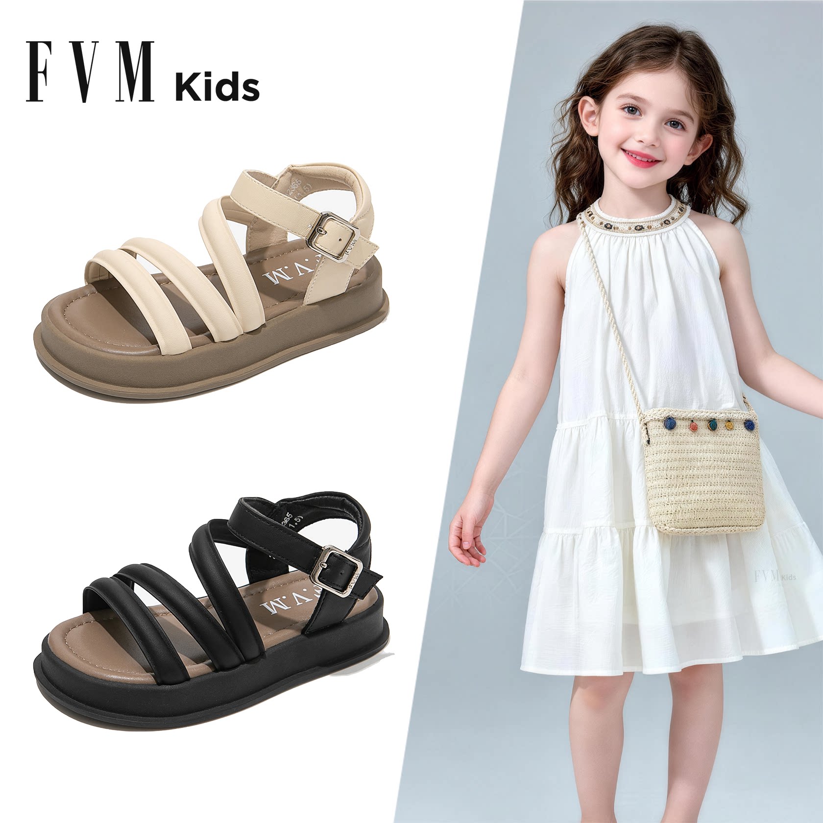 FVM女童鞋子儿童公主罗马凉鞋