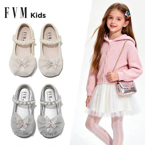FVM女童鞋子儿童公主水晶鞋