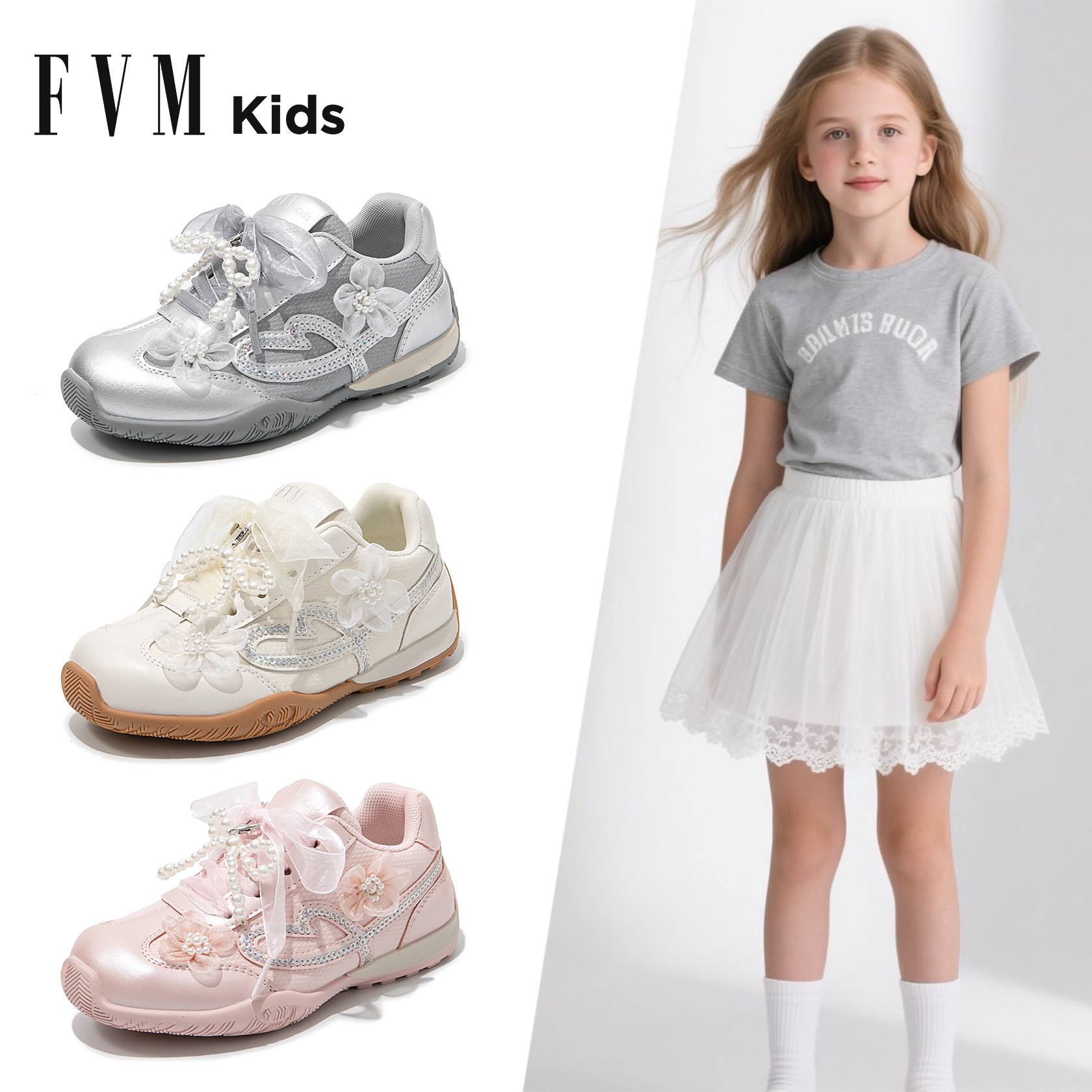 FVM女童鞋子公主运动板鞋中大童