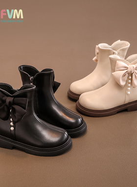 FVM女童鞋子儿童马丁短靴2025秋冬季新款小公主加绒宝宝女孩皮靴