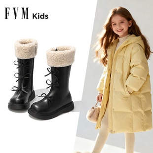 女童靴子儿童加绒长筒长靴2025新款秋冬季黑色高筒雪地靴加厚皮靴