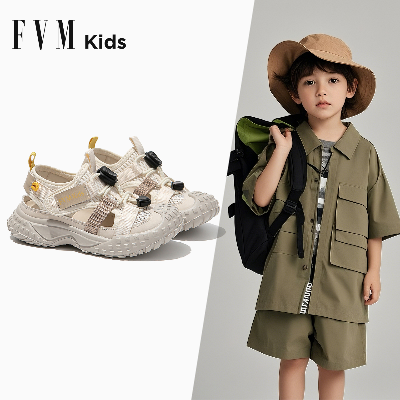 FVM儿童鞋子男童运动包头溯溪凉鞋2025新款夏季夏款女孩宝宝软底