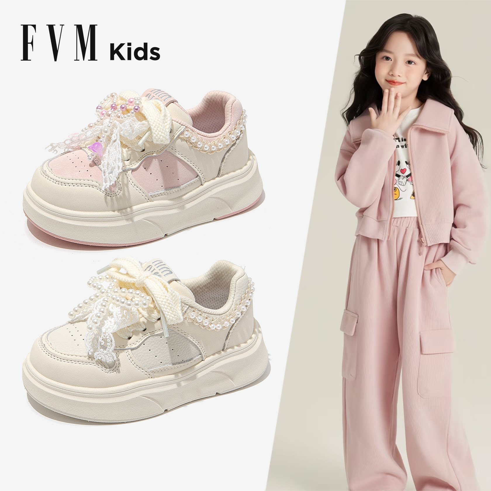 FVM女童鞋子儿童运动板鞋2025春夏新款夏季小白大童女孩透气公主