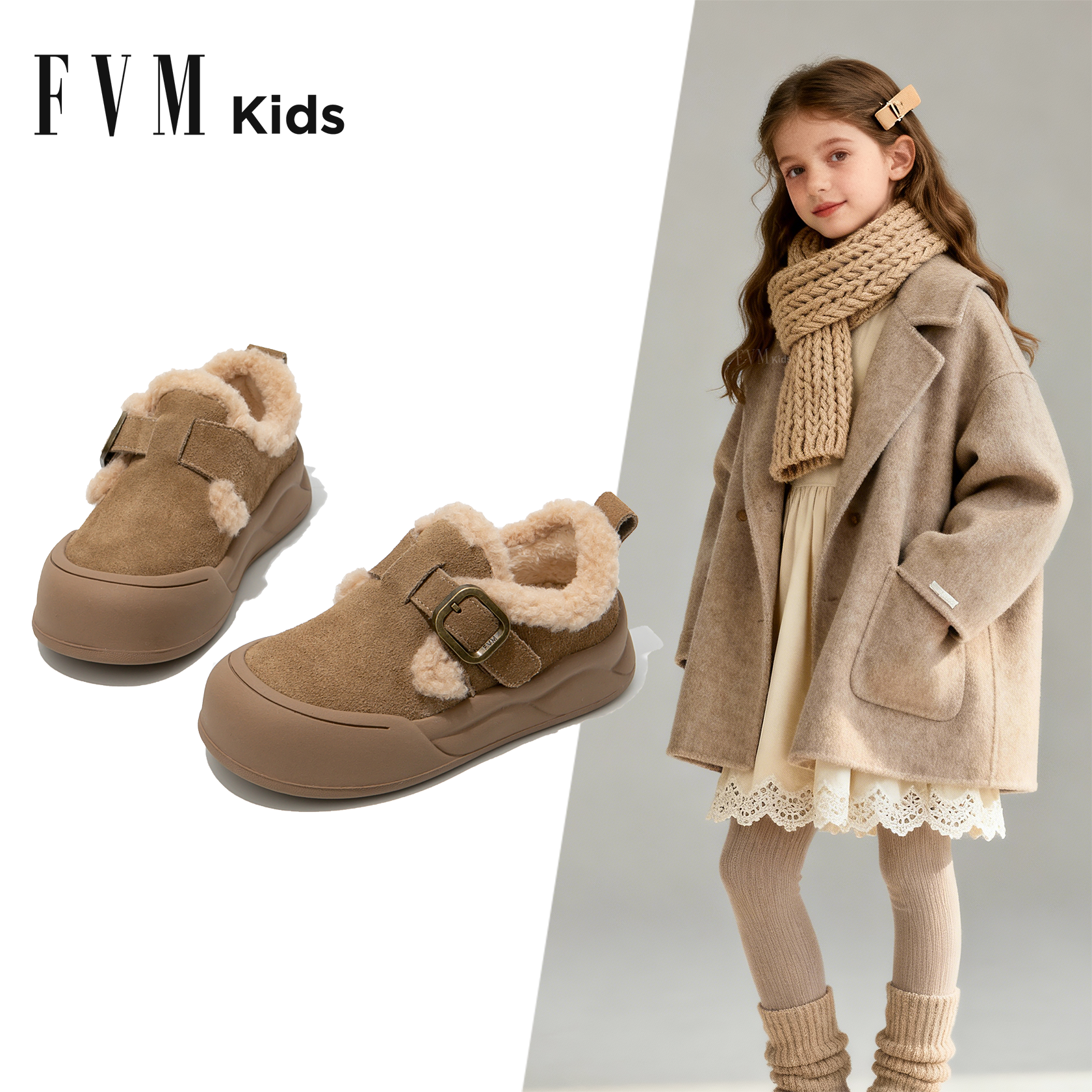 女童勃肯鞋加绒秋冬保暖棉鞋