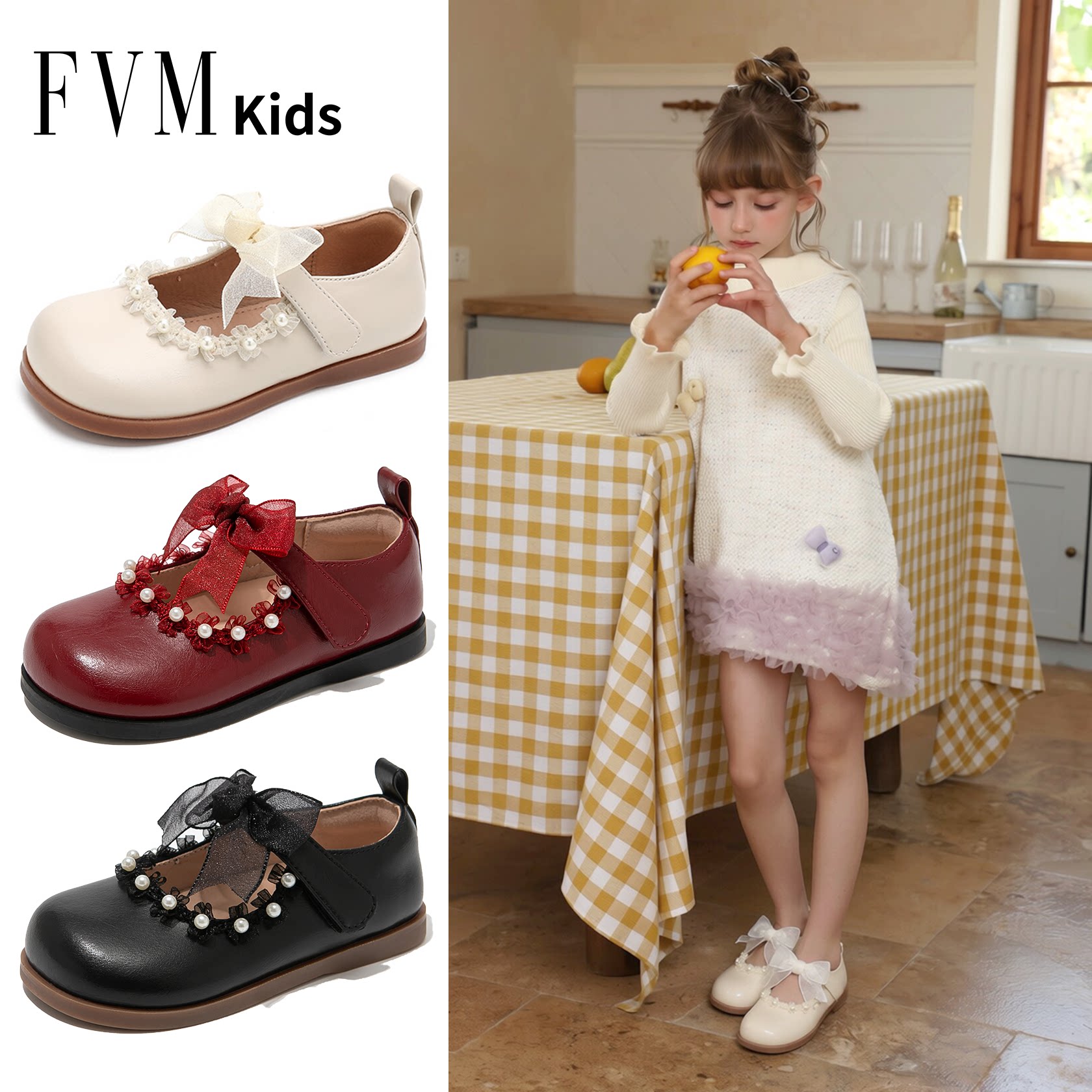 FVM女童鞋子儿童公主小皮鞋单鞋