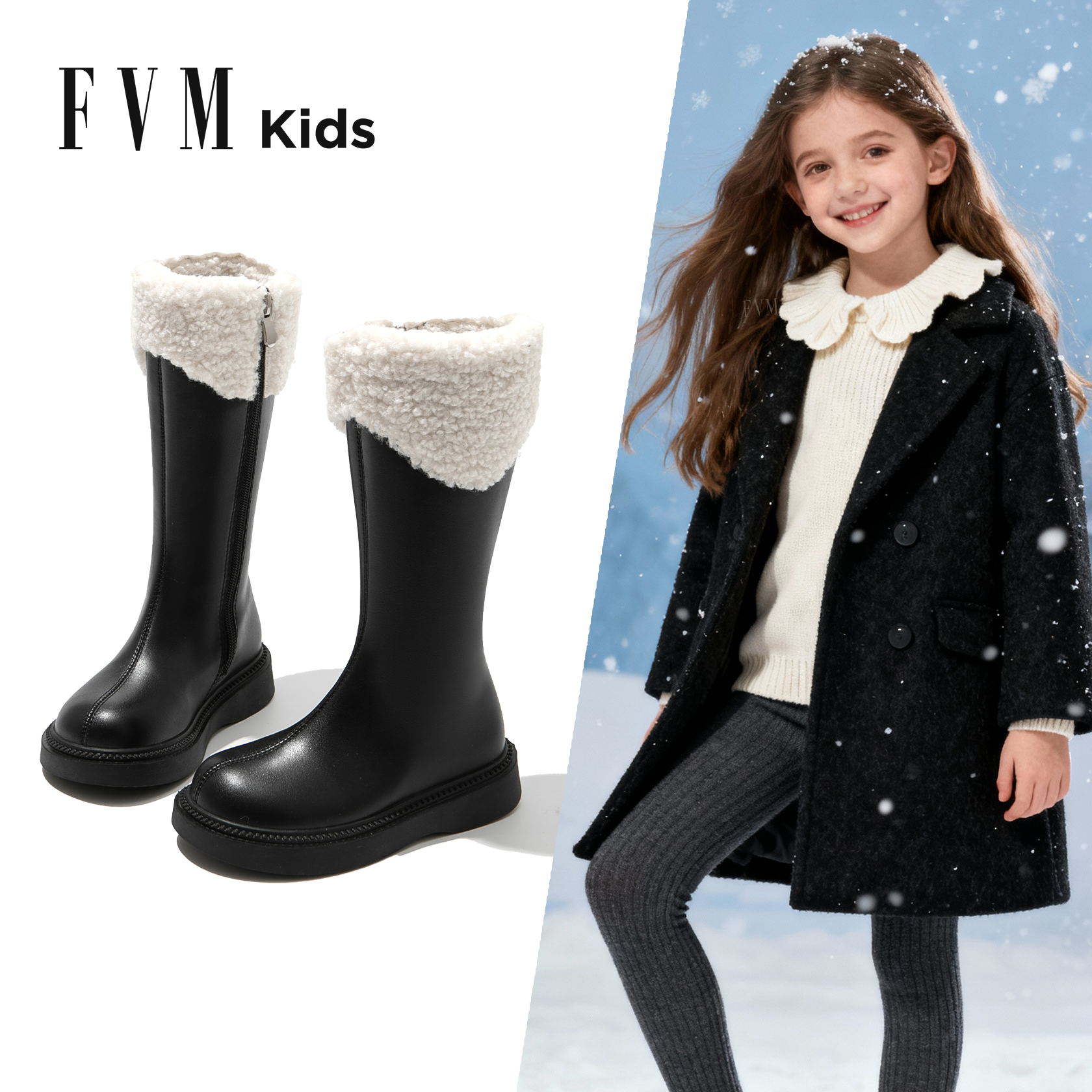 FVM女童靴子2025新款冬季加绒