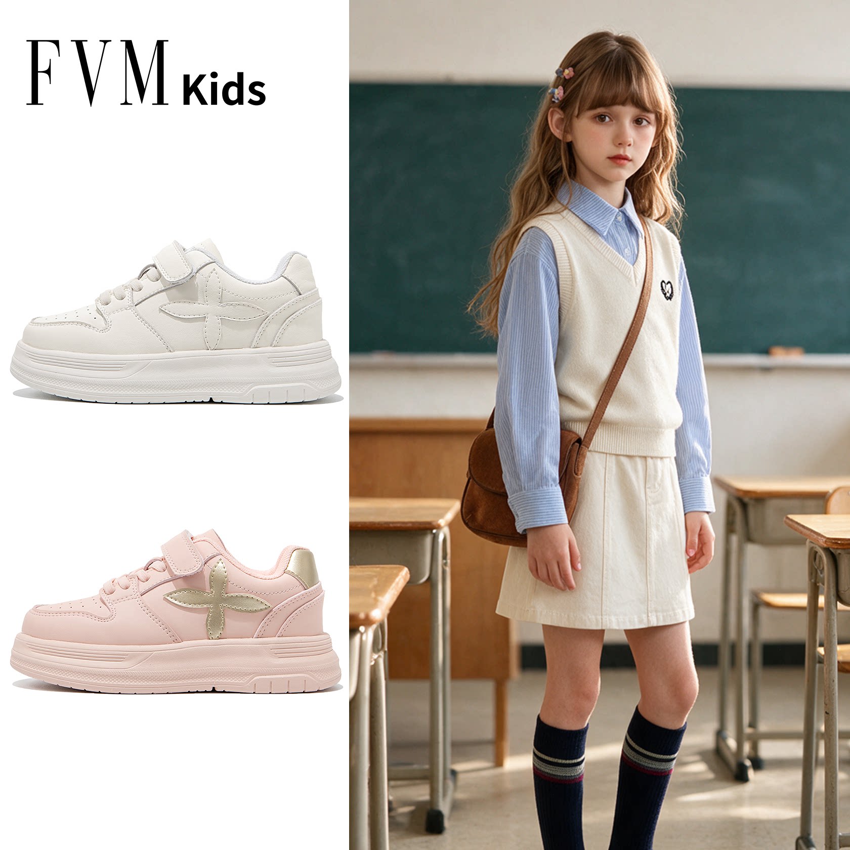 FVM女童鞋子儿童运动板鞋
