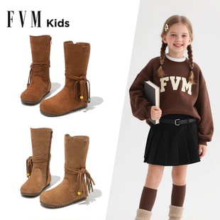 美拉德长筒女孩小皮靴 秋冬季 FVM女童鞋 子儿童马丁长靴子2025新款