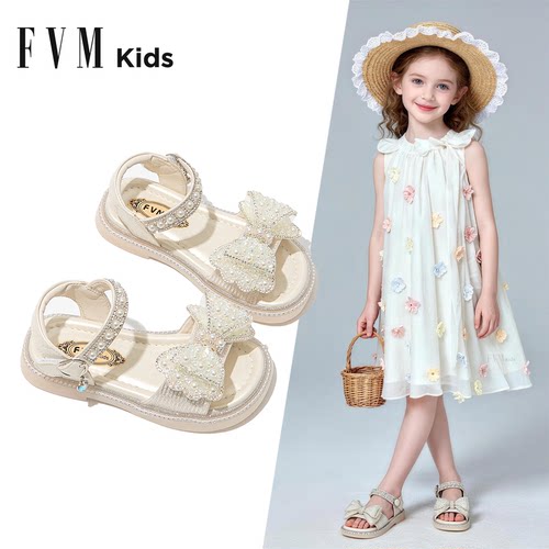 FVM女童鞋子儿童公主水晶凉鞋