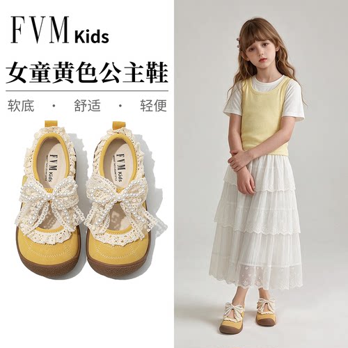 蕾丝蝴蝶结女童公主鞋中大童秋天