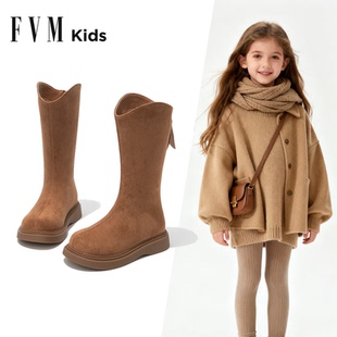 女童鞋子儿童马丁长靴子2025新款秋冬季公主二棉加绒长筒软底皮靴