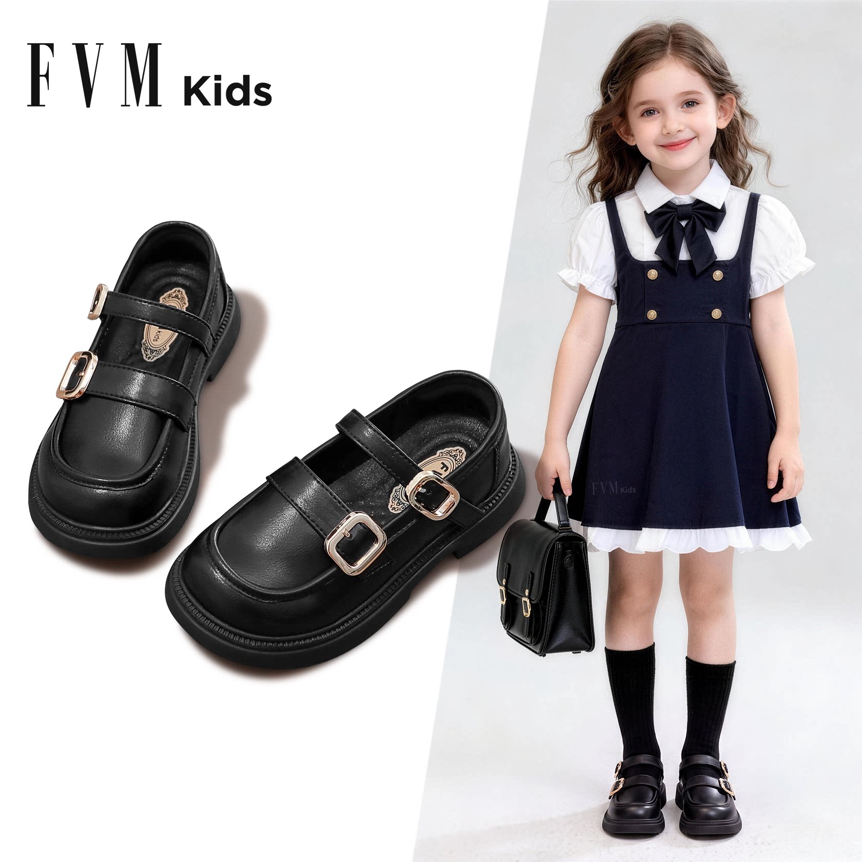 FVM女童鞋子儿童公主小皮鞋单鞋