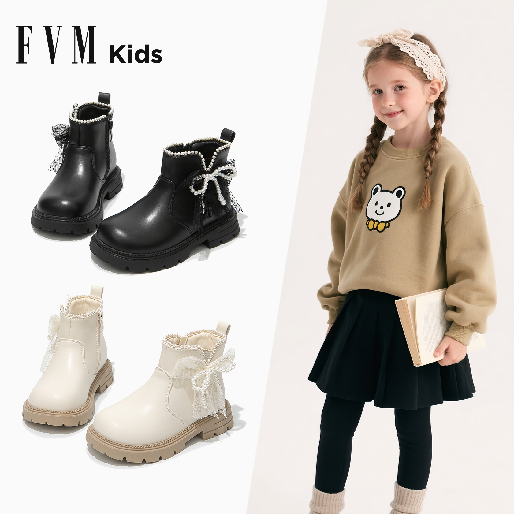 FVM女童鞋子儿童公主马丁短靴子