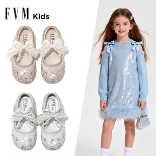 女童鞋子儿童公主小皮鞋2026新款春季水晶女宝女孩软底艾莎配裙子