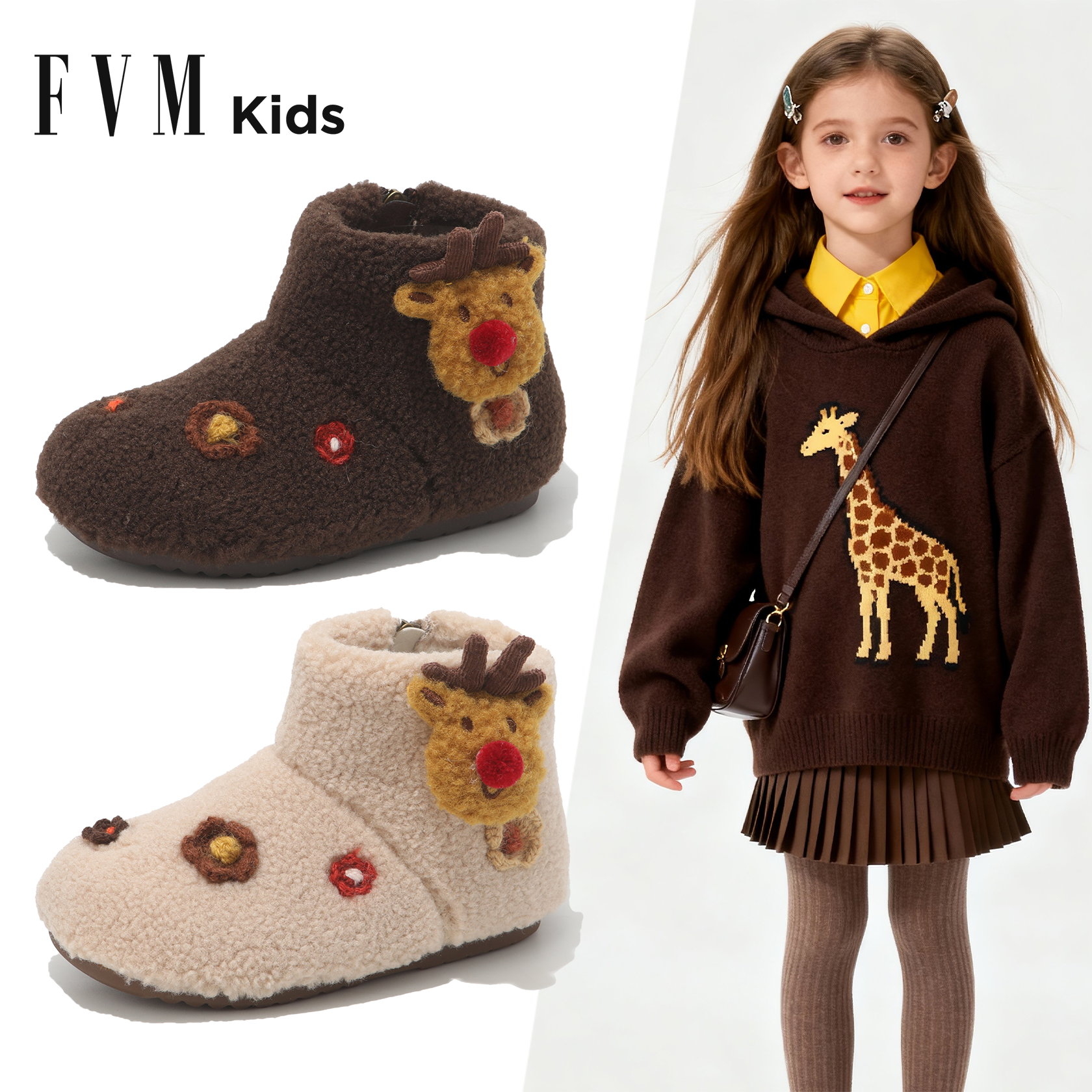 毛毛鞋女童秋冬加绒温暖舒适