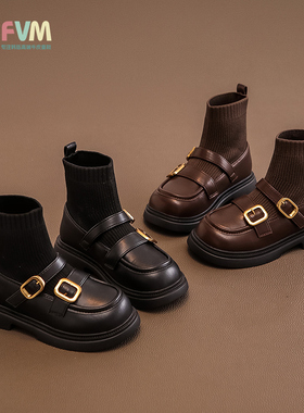 FVM女童鞋子儿童马丁短靴子2025秋冬季皮靴袜靴女孩加绒公主洋气