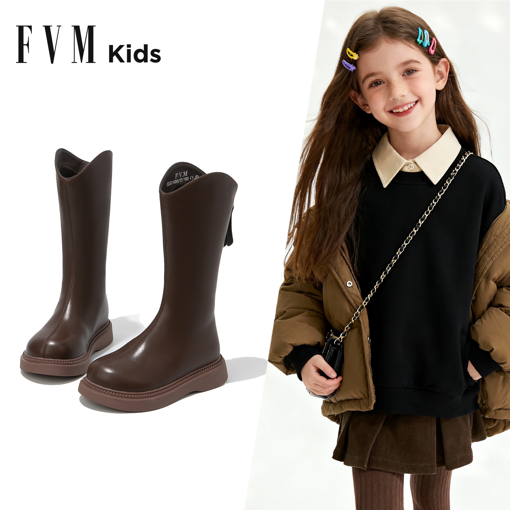 FVM女童皮靴儿童冬季新款马丁靴