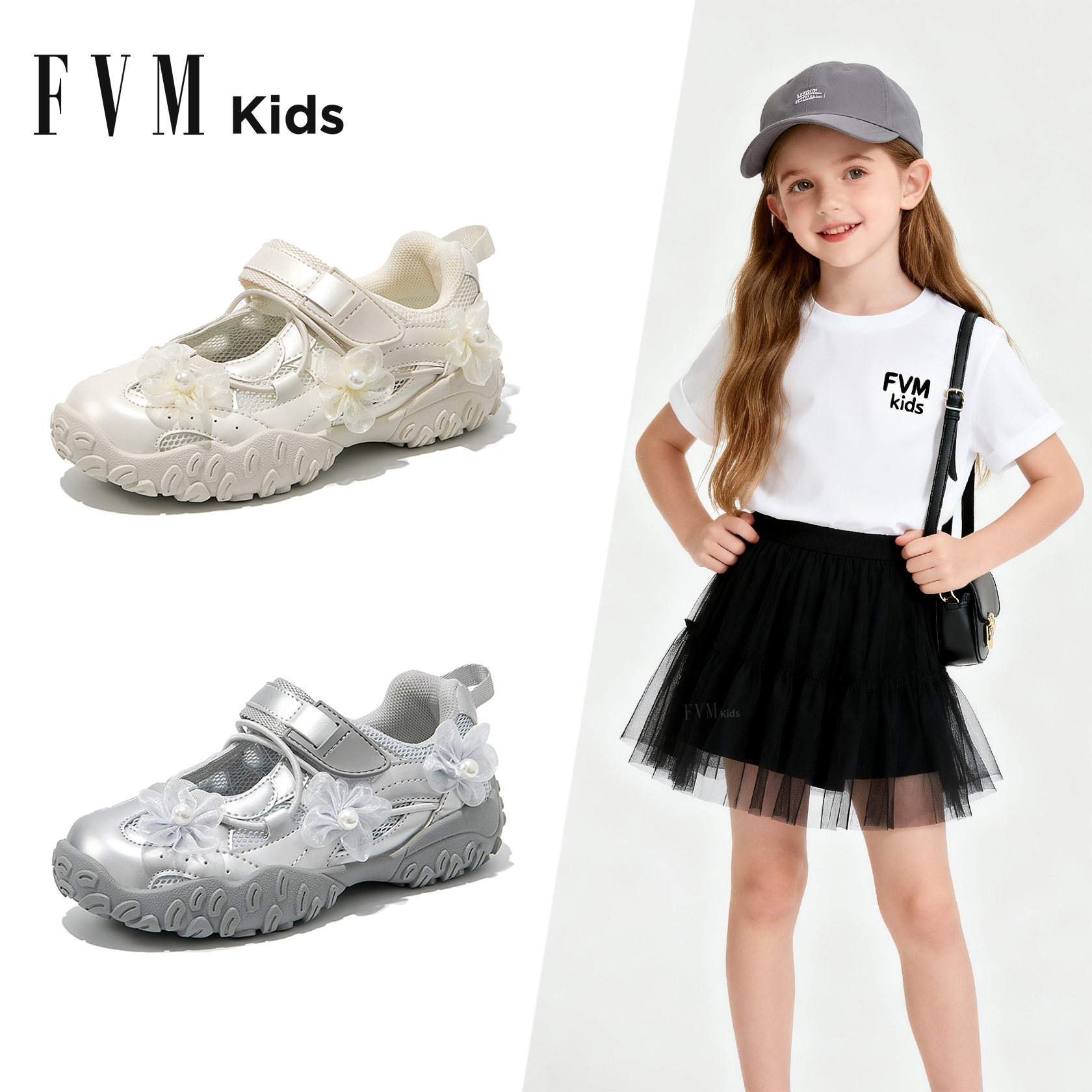 女童白色德训运动凉鞋儿童透气鞋子2026新款夏季夏款女宝公主洋气