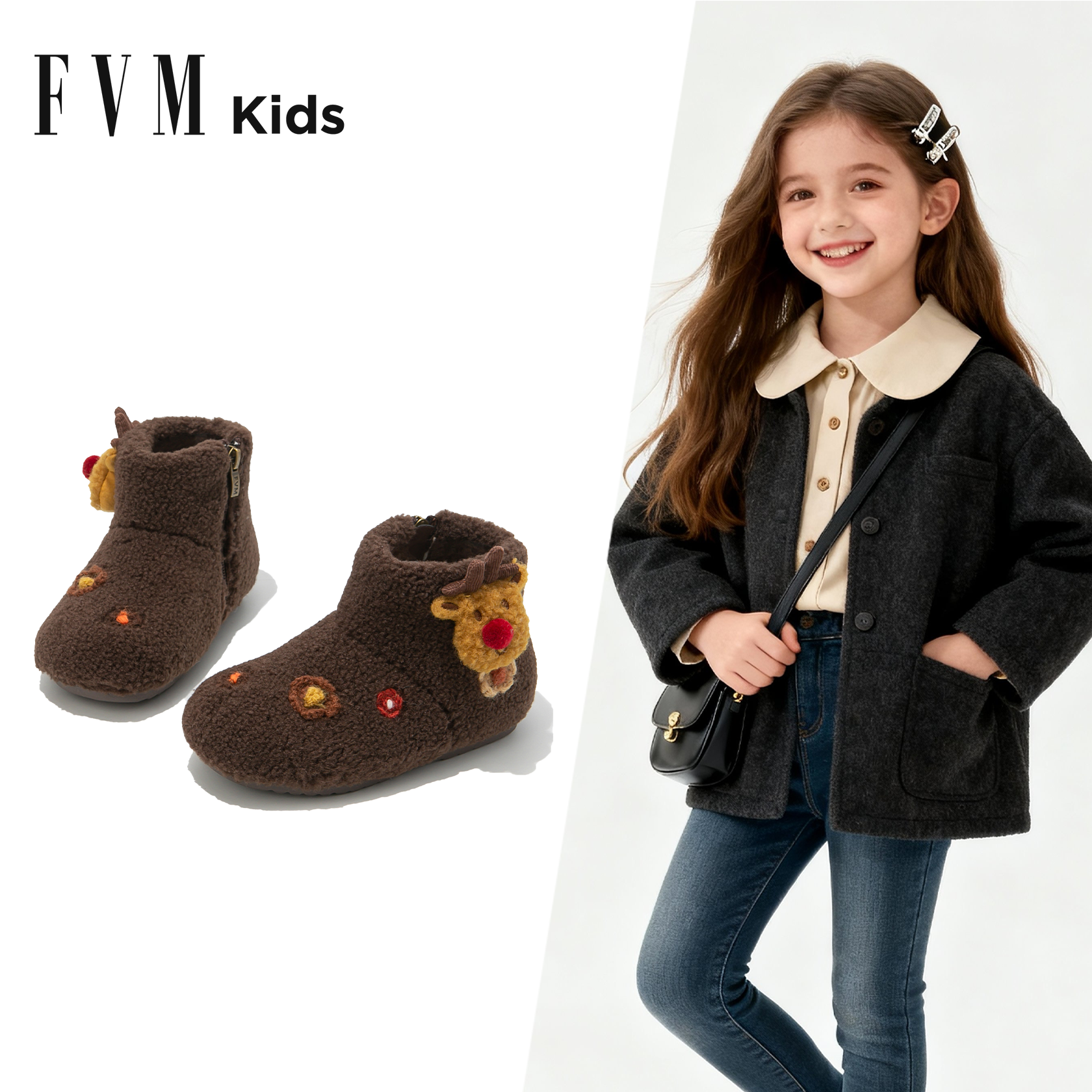 FVM女童棉靴加绒加厚雪地靴