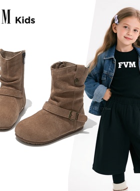 FVM女童靴子儿童马丁靴2025新款秋冬季宝宝中筒女孩堆堆皮靴勃肯