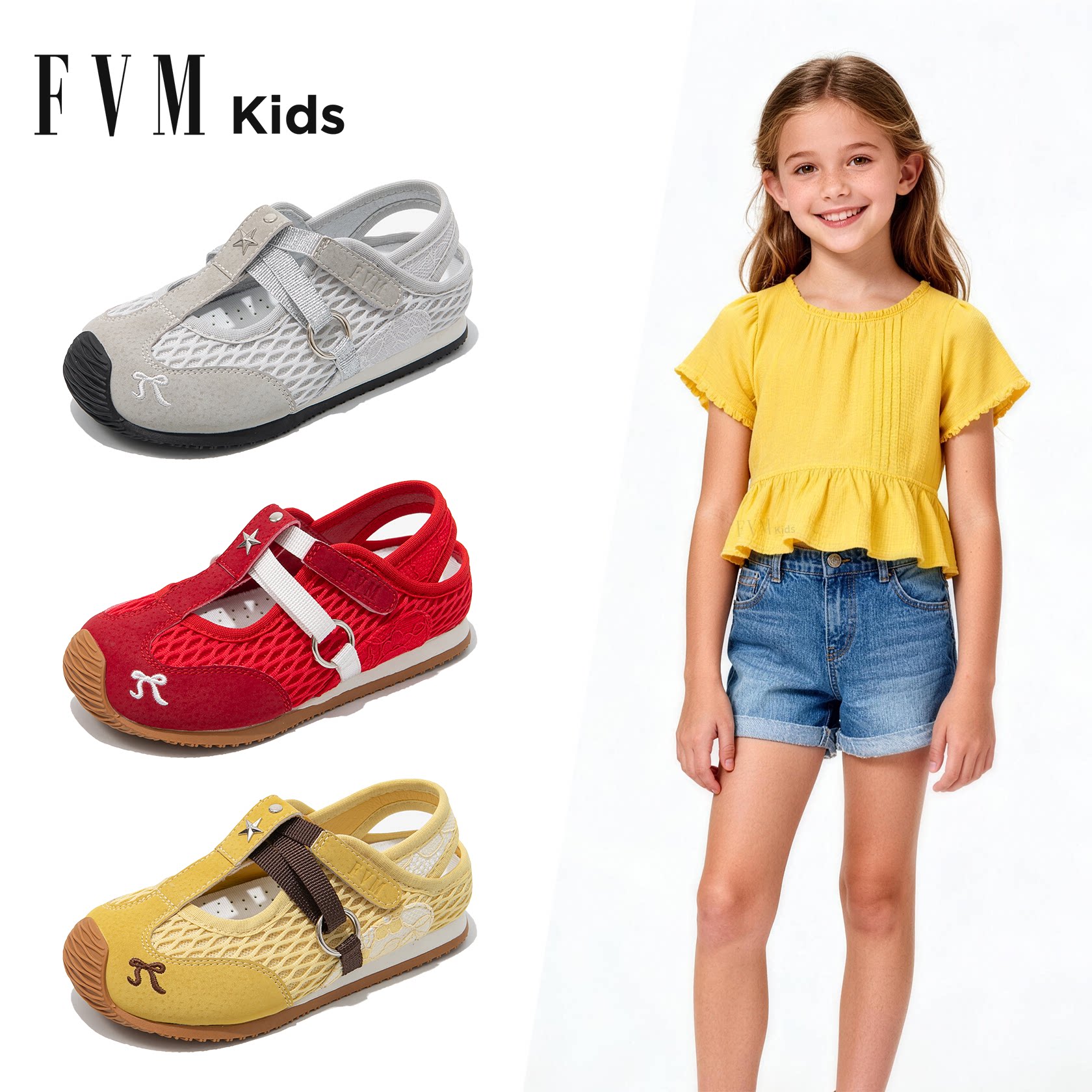 FVM女童鞋子儿童运动板鞋2026新款春季大童红色德训女孩网面透气