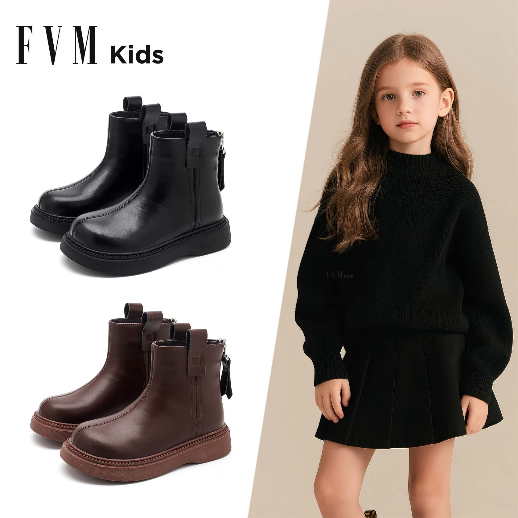 短靴女童马丁靴秋冬加绒皮靴