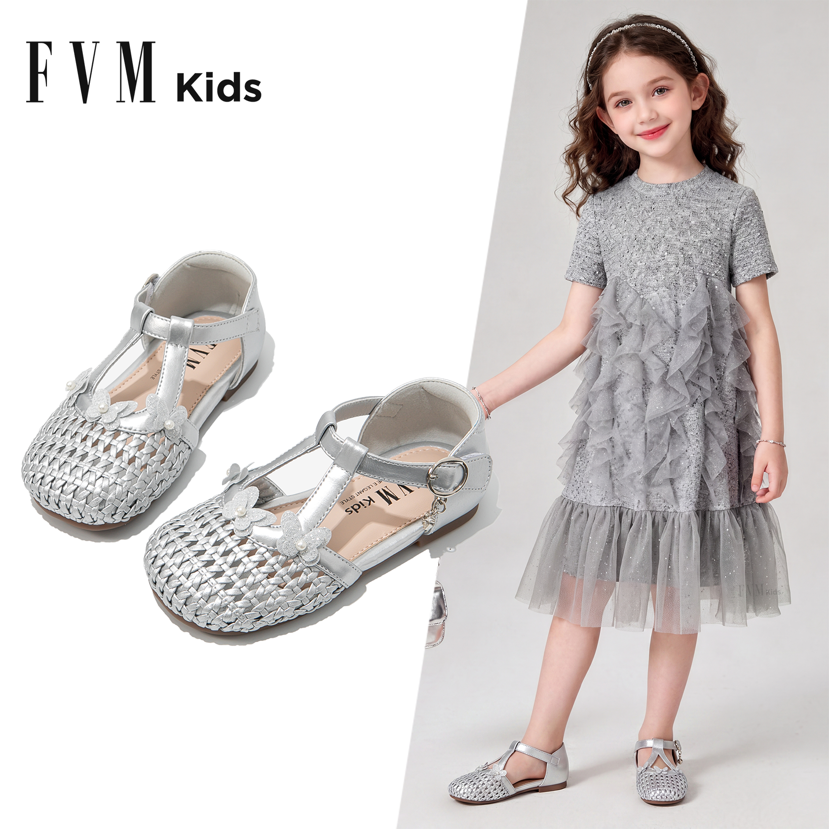 FVM女童鞋子儿童公主包头凉鞋