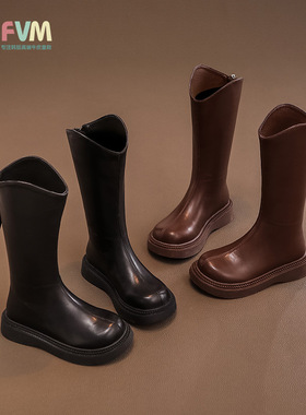 女童靴子儿童长筒长靴2025新款秋冬季女宝宝公主加绒高筒马丁皮靴