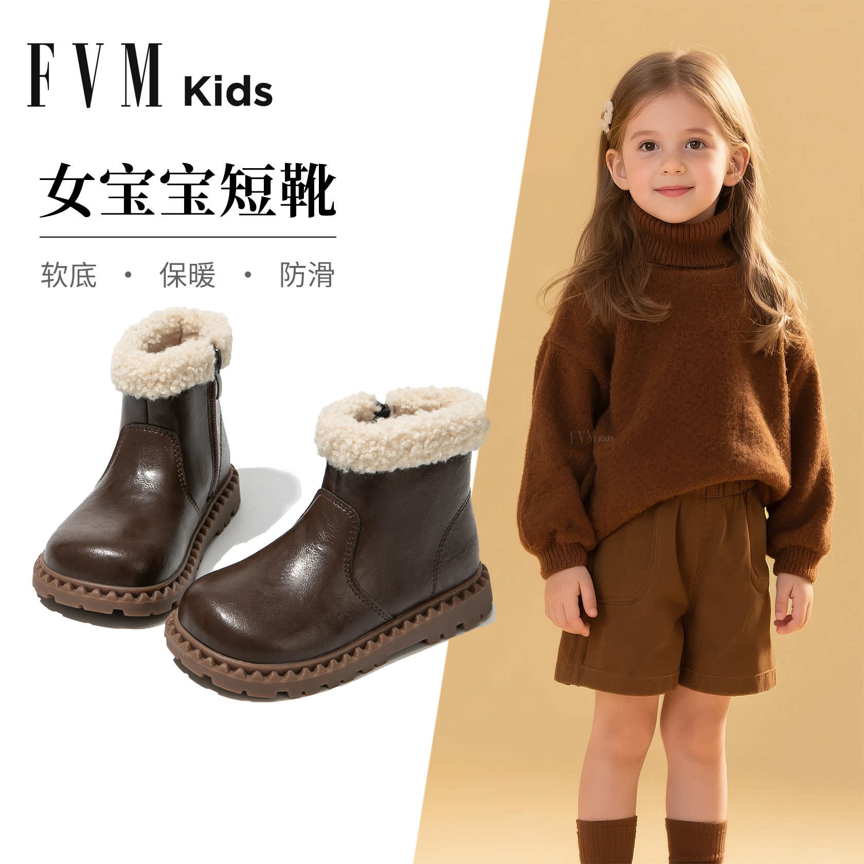 【加绒保暖】女童秋冬季皮靴