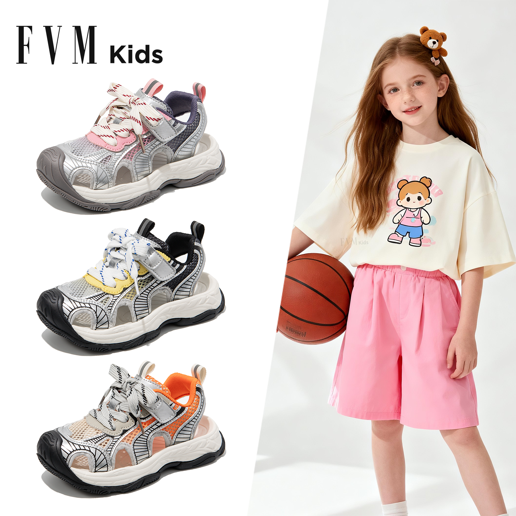 FVM女童鞋子儿童运动凉鞋2026新款夏季夏款软底大童女孩包头男童