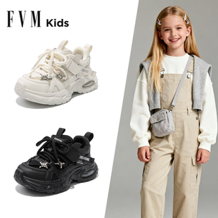 FVM女童鞋子儿童运动老爹网鞋2026新款春季大童轻便女孩软底小白