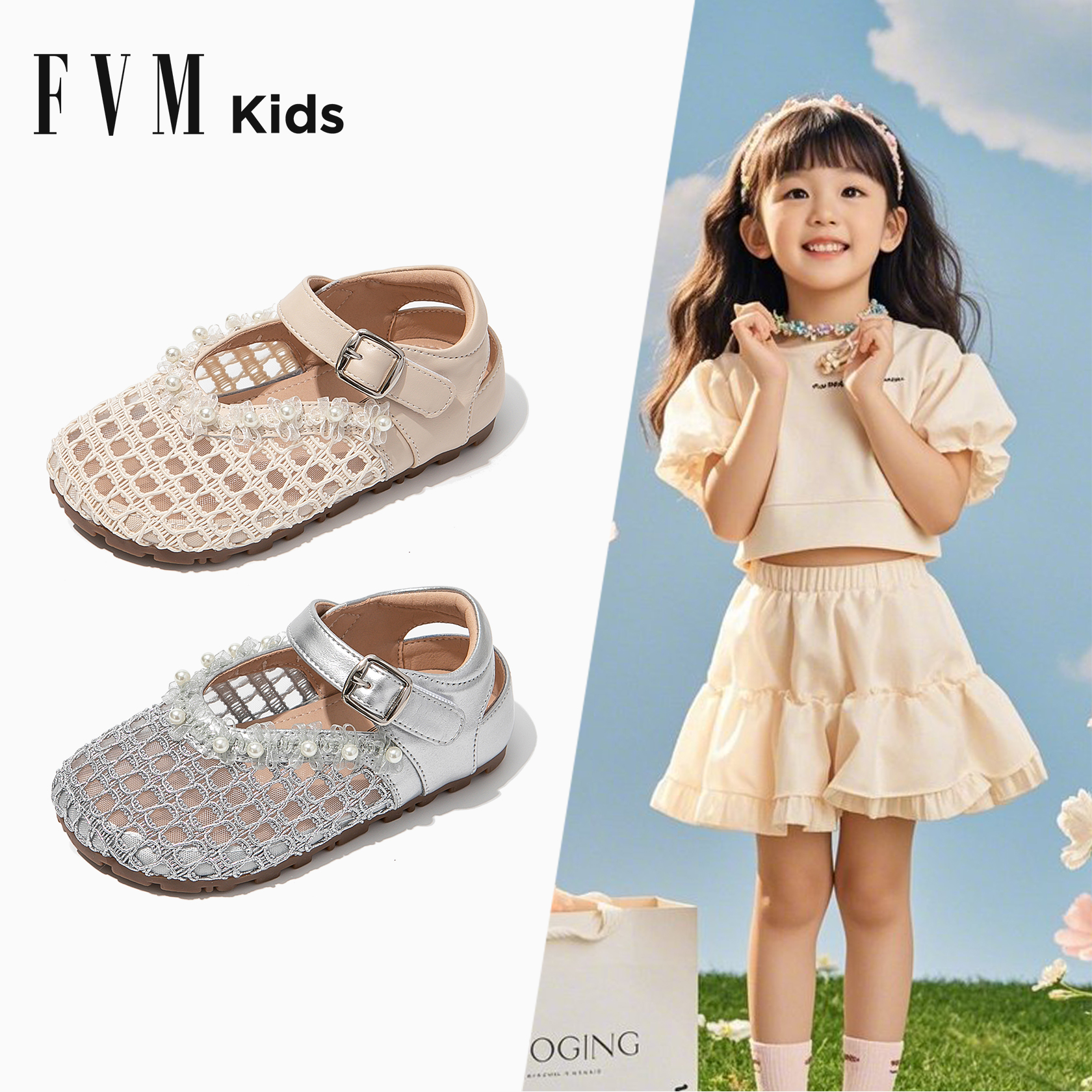 FVM女童鞋子儿童公主凉鞋2025新款夏季夏款洋气女孩大童包头沙滩