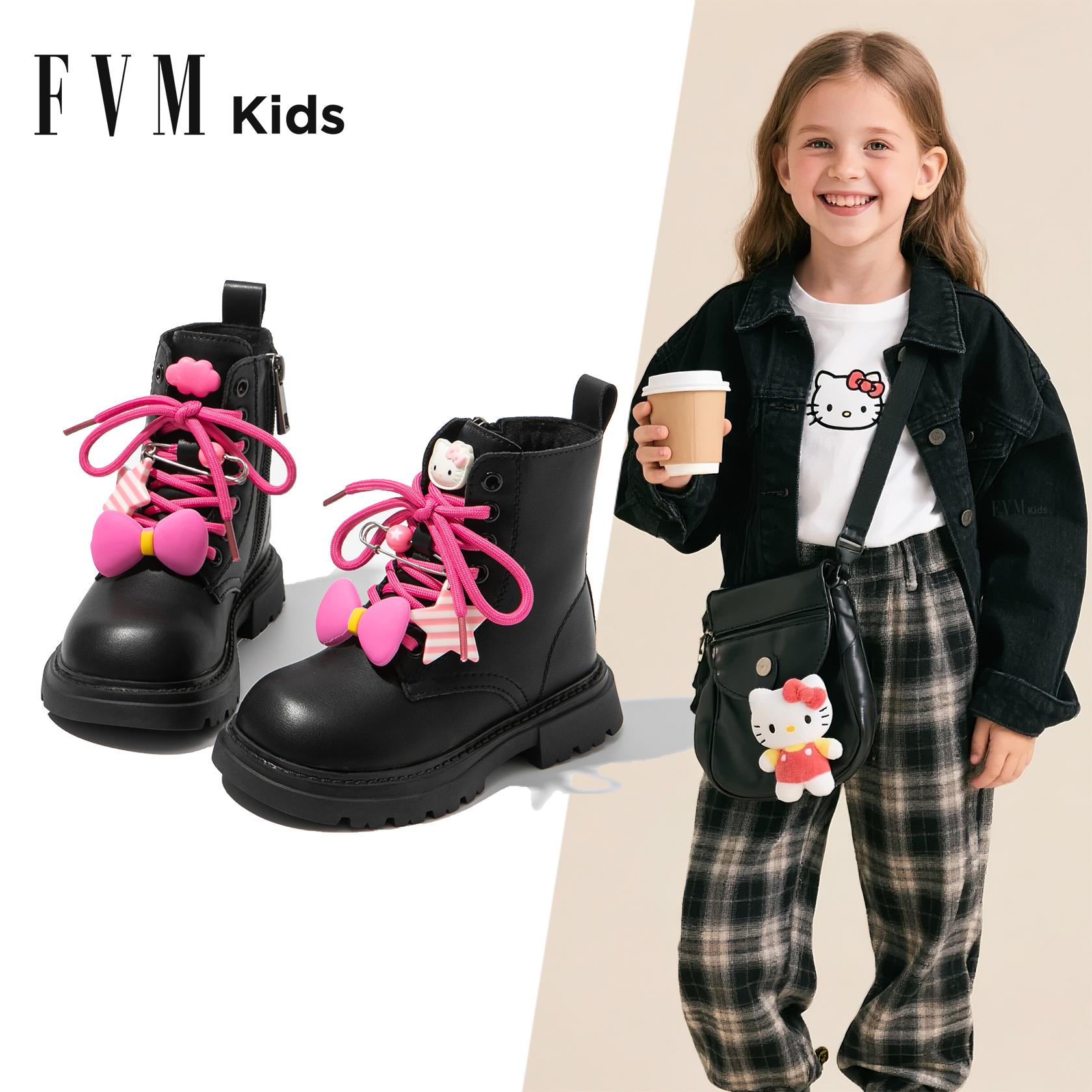 fvm女童鞋子儿童马丁短靴