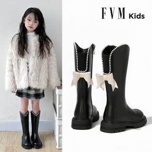 冬新款 長筒高筒皮靴加絨公主洋氣 子兒童長靴子2025秋季 FVM女童鞋