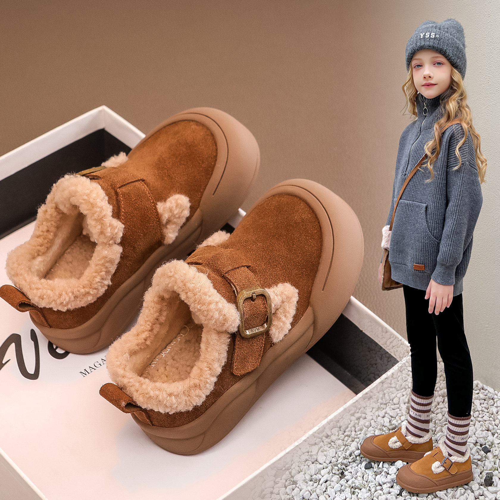 公主小皮鞋勃肯毛毛秋冬加绒