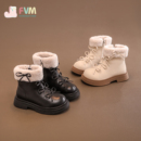 雪地靴加绒小皮靴公主 新款 女童马丁短靴子儿童二棉鞋 子2025秋冬季