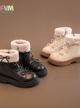 女童马丁短靴子儿童二棉鞋子2025秋冬季新款雪地靴加绒小皮靴公主