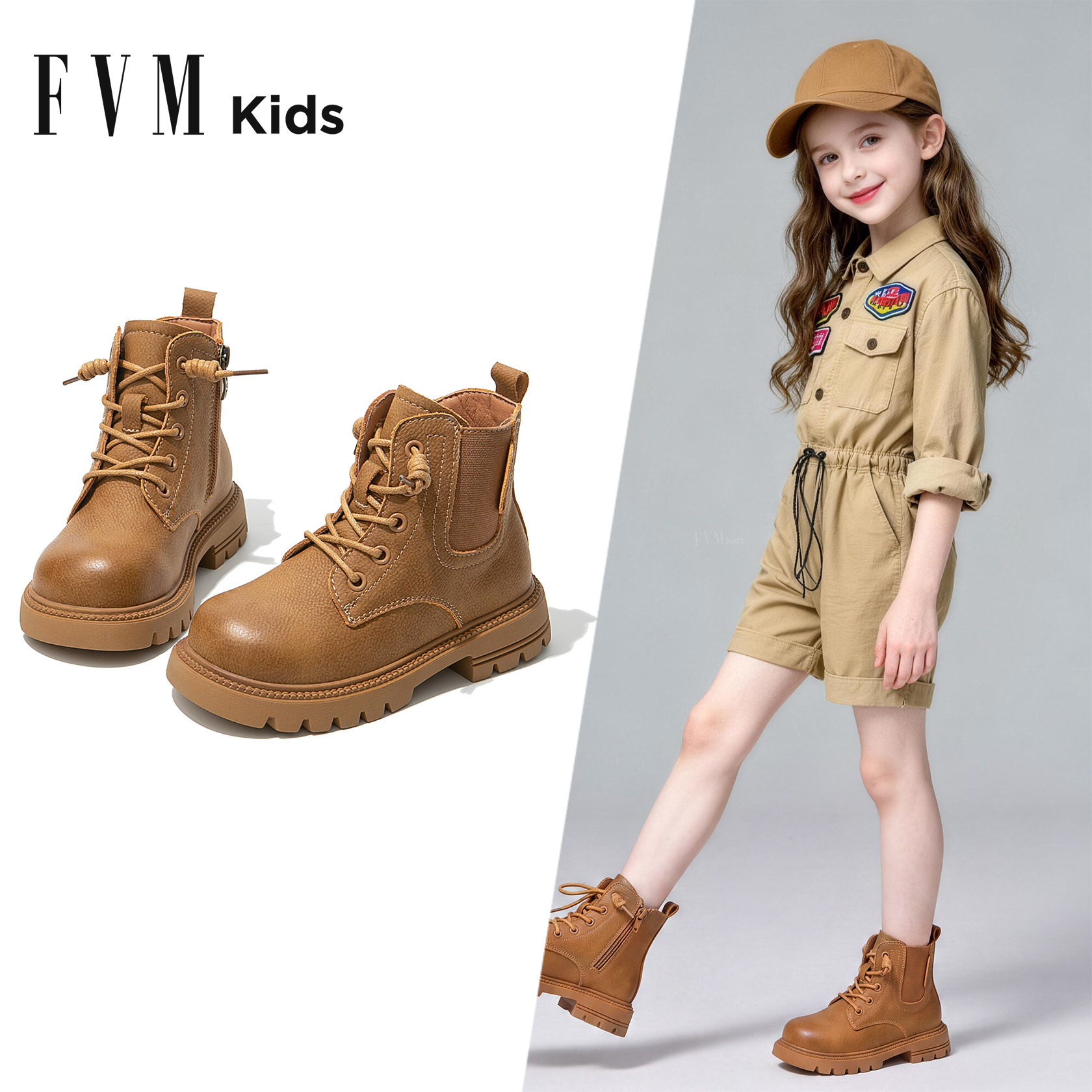 FVM女童马丁短靴大童软底大黄靴